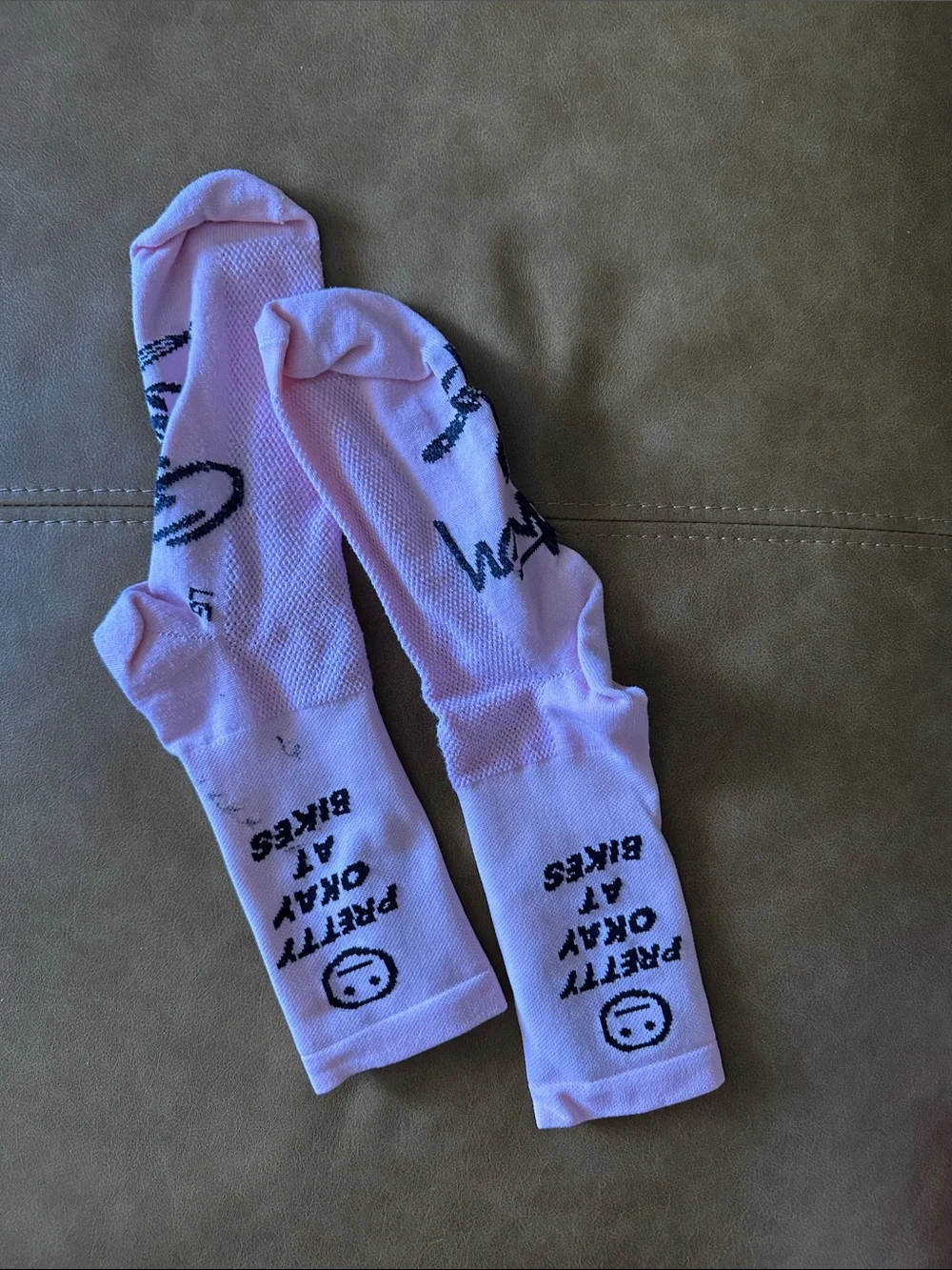 “Pretty Okay At Bikes” Pink Crew Socks